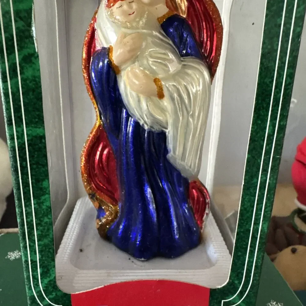 Vintage European Style Mouth Blown Glass 6 inch Ornament Virgin Mary Baby Jesus